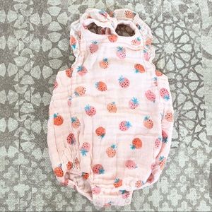 Angel Dear baby girls 0-3 mo muslin pink strawberry summer romper